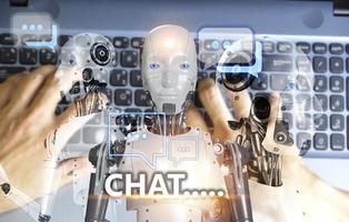 Digital chatbot, robot application, conversational assistant, AI artificial intelligence concept. photo