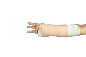 Hand making physical therapy to broken wrist from accident isolated on white background,clipping path photo