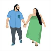 Vector cute chubby couple walking with holding their hands and looking at each other flat vector image