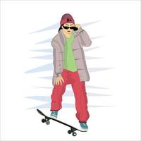 Vector winter women skating with red woolen winter cap flat vector illustration design