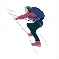 Climber trying to climb a snow mountain with rope vector illustration design