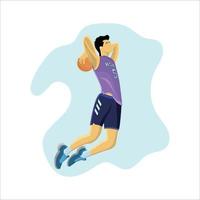 vector volador baloncesto jugador es acerca de a remojar Puntuación alto en aire plano vector ilustración diseño