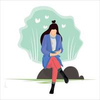 girl sitting on rock flat vector illustration design