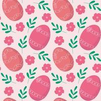 modelo sin costura con rosado Pascua de Resurrección huevos, flores y almuerzos contento Pascua de Resurrección fiesta elementos. primavera Pascua de Resurrección modelo diseño para tarjeta postal, envase papel, textil, fondo de pantalla. vector