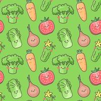 Cute vector seamless pattern with happy vegetable characters