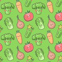 Cute vector seamless pattern with happy vegetable characters