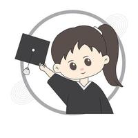 Cute chibi graduation character with simple background vector