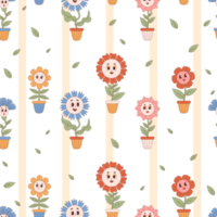 Retro seamless pattern with Groovy flower power png