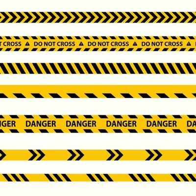 Police line, illustration of black and yellow police stripe border, do not cross, danger.