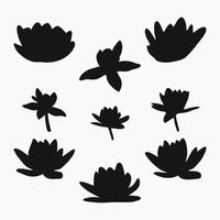 Real modern silhouettes plants, herbs. Drawing flowers water lily, nymphaea. Flat design art design template. vector