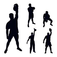 Set silhouettes athletes weight lifter lift kettlebell, weights. Weight lifting. Vector figures of sports men