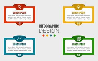 Vector business infographic design with icons and 4 options or steps. Used for presentations, workflow layout, banner, flowchart.