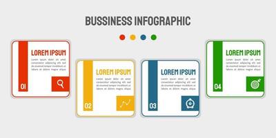 Vector business infographic design with icons and 4 options or steps. Used for presentations, workflow layout, banner, flowchart.