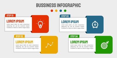 Vector business infographic design with icons and 4 options or steps. Used for presentations, workflow layout, banner, flowchart.