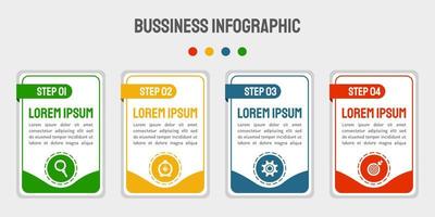 Vector business infographic design with icons and 4 options or steps. Used for presentations, workflow layout, banner, flowchart.