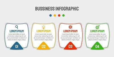 Vector business infographic design with icons and 4 options or steps. Used for presentations, workflow layout, banner, flowchart.