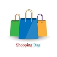 Simple vector flat design of colorful shopping bag with title, paper bag for carry and contain retail, marketing and big sale promotion related thing small shadow white background