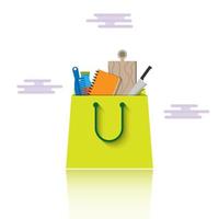 Simple vector flat design of yellow bag contain things of retail, cloud icon, buy and sale concept, big sale promotion marketing white background 4000x4000 pixel of artboard