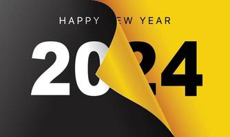 Happy New Year 2024 greeting card design template. End of 2023 and beginning of 2024. The concept of the beginning of the New Year. The calendar page turns over and the new year begins. vector
