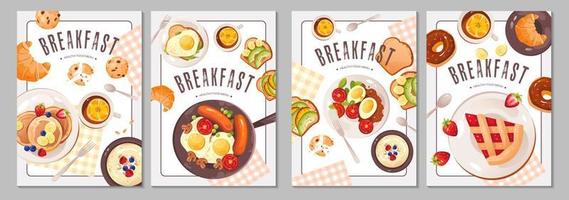 un sano desayuno conjunto de volantes sano comida menú. desayuno y hogar Cocinando concepto. vector modelo para pancartas, promociones, volantes