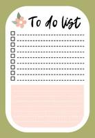 Daily planner, to-do list decorated with flower and trendy lettering. Vector illustration