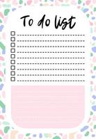 Daily planner, to-do list with note stiker decorated with terrazzo pattern and trendy lettering. Vector illustration