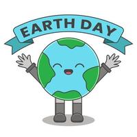 Cute earth character illustration. Earth day vector illustration.
