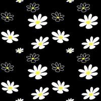 Seamless pattern with white daisies on black color. vector