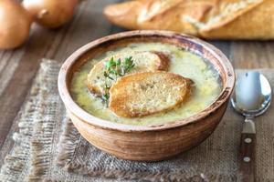 Bowl of onion soup photo