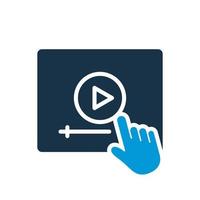 Video Tutorials Silhouette Icon. Video Player with Mouse Pointer Icon. E-learning and Online Education concept. Distant Education and Online Webinar pictogram. Vector Isolated Illustration.