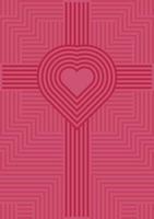 Cross line pattern and red heart shape. Pink geometric background. diagonal stripes perpendicular. Texture element design for banner, card, poster, backdrop, wall. Vector illustration.