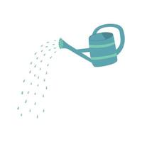 Blue watering can. Vector hand drawn colorful