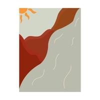 Beautiful mountain landscape with river and sun. Vector