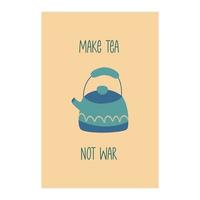 Card with cute blue teapot. Colorful vector