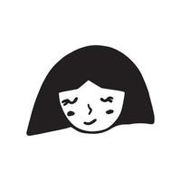 Doodle embarrassed girl face. Black and white vector isolated