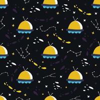 Cosmos pattern with ufo. Vector hand drawn print