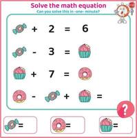 para niños educativo contando juego. matemáticas actividad para niños. resolver ecuación. lógica hoja de cálculo. desafío tareas. San Valentín día matemáticas hoja de cálculo. vector