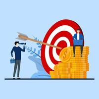 Concept of Teamwork to achieve targets, build organizational success By setting proper marketing targets. look at market needs. Flat vector illustration.