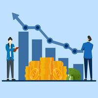 Manage finance concept. Businessman managing financial income. financial audits, Browse financial charts and diagrams or other data. Increased Revenue. flat vector Illustration design.