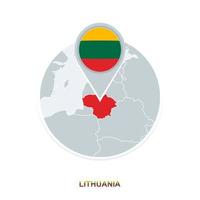 Lithuania map and flag, vector map icon with highlighted Lithuania