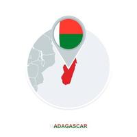 Madagascar map and flag, vector map icon with highlighted Madagascar