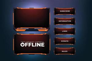 Creative display frame border decoration with orange color shapes and online buttons. Futuristic gaming screen panel design on a dark background. Live streaming frame border design for online gamers. vector