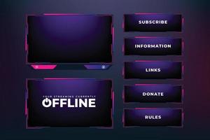 Futuristic display interface and broadcast overlay design on a dark background. Modern screen interface and frame decoration for online gamers. Streaming screen panel and gaming overlay vector. vector