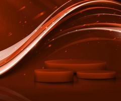 3d red brown orange color podium with ribbon elements and gold lines with glitter light effect decoration and-bokeh photo