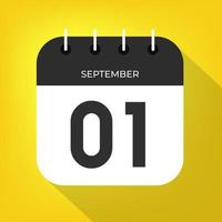 September day 1. Number one on a white paper with black color border on a yellow background vector. vector