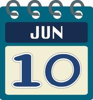 Flat icon calendar 10 of June. Date, day and month. Vector illustration . Blue teal green color banner. 10 Jun. 10th of Jun. Free Vector.