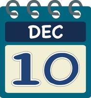 Flat icon calendar 10 of December. Date, day and month. Vector illustration . Blue teal green color banner. 10 Dec. 10th of Dec. Free Vector. Free calendar.