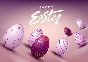 Pascua de Resurrección ligero púrpura composición, huevos con un hermosa modelo dibujado oblicuamente. vector