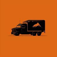 Delivery vans. Commercial truck express delivery service. Truck vector illustration, orange background