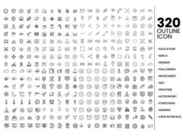 mega set outline icon set. education, emoji, gender, halloween, investment, seo, weather, astronomy, christmast, gaming, user interface vector